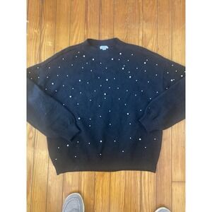 NWT Crown And Ivy Woman's Black Sweater w Pearls‎ Size P M